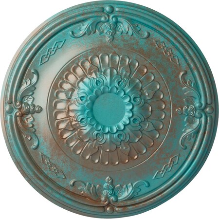 Ekena Millwork Athens Ceiling Medallion (Fits Canopies up to 3 5/8"), 26 1/4"OD x 3 1/4"P, Copper Green Patina CM27ATCGS